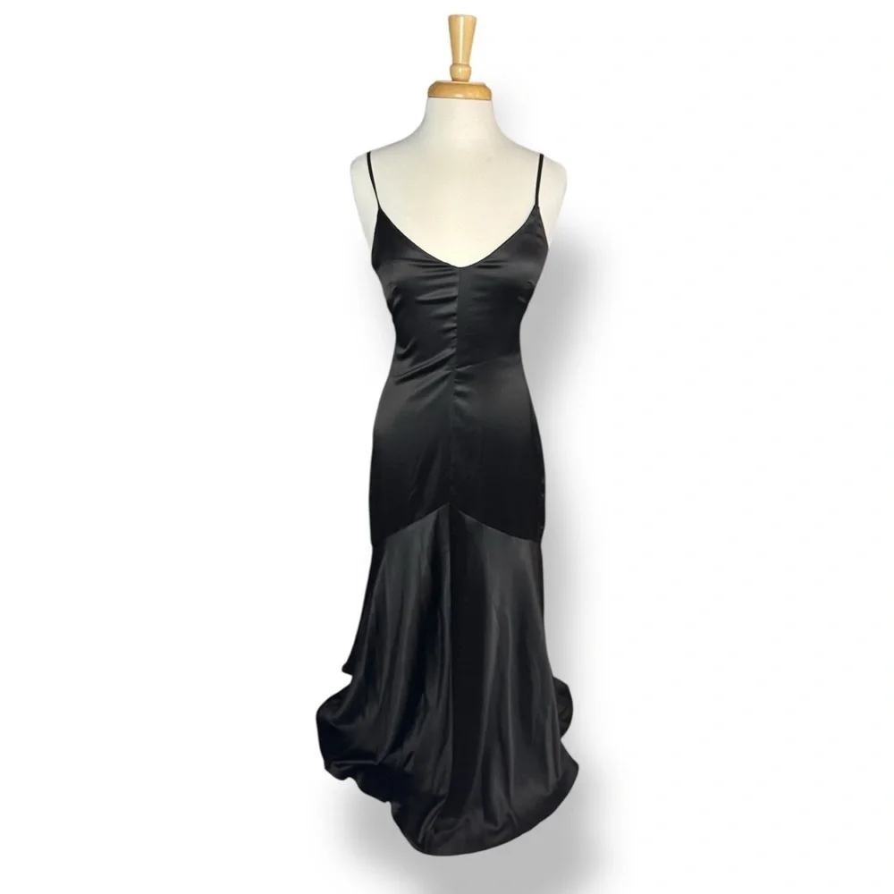 Lulu's Black Satin Maxi Dress - Picture 1 of 7